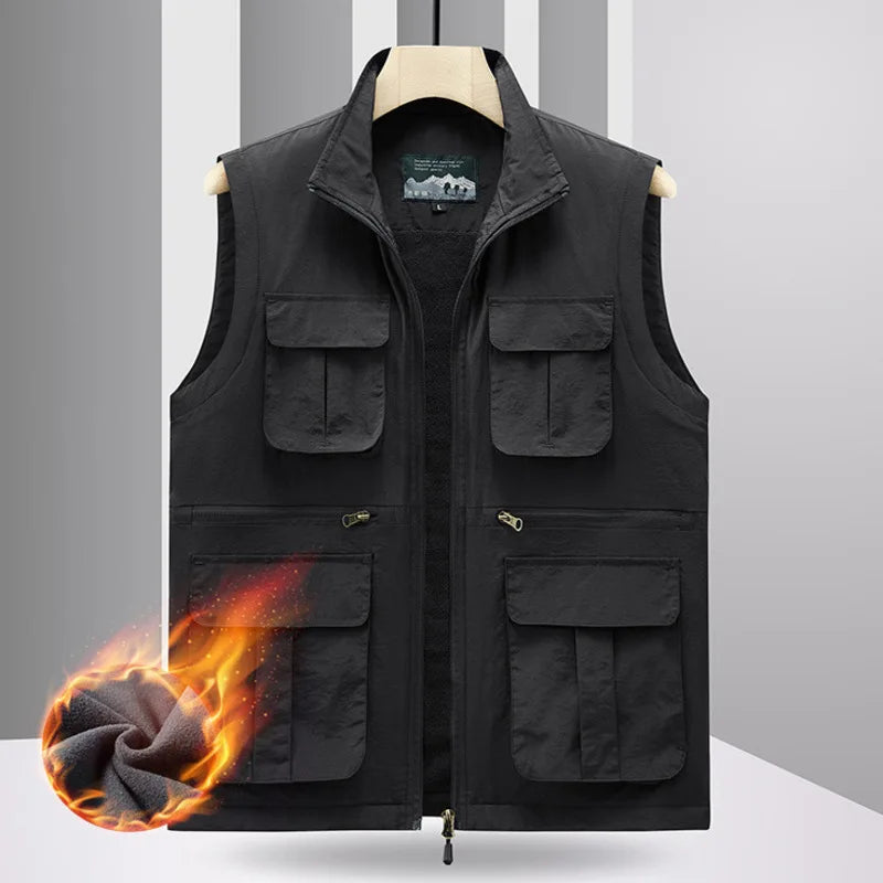 MAN VEST Winter Large Size Men's Work Clothes Tactical Jackets Multi-pocket Jacket Luxury Clothing Hunting Fishing Vests Hiking
