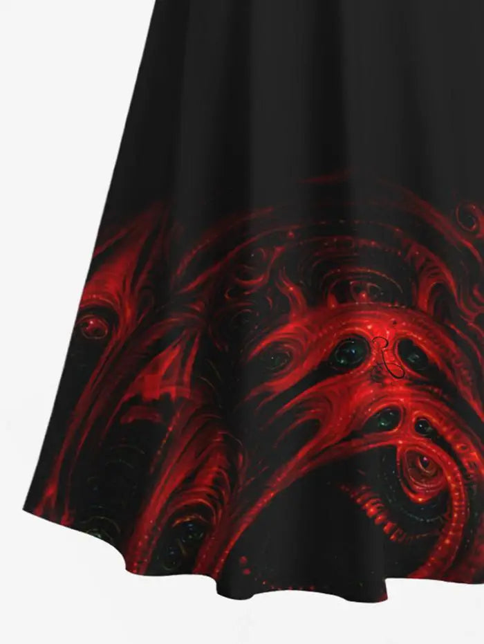 Plus Size Halloween Costume Ghost Fire Flame Printed Cold Shoulder Crisscross Maxi Dress And Buttons Long Sleeve Shirt For Men