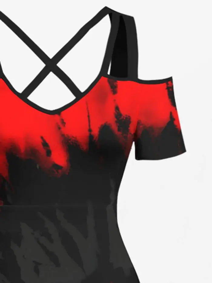 Plus Size Spiral Tie Dye Printed Halloween Costume Crisscross A Line Maxi Dress And Halloween Button Shirt For Men 2024 Women