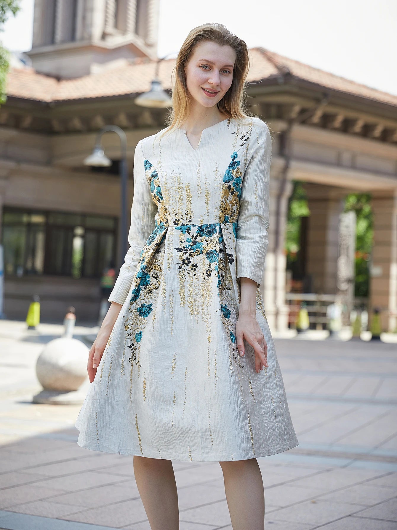 Elegant Women Jacquard Dress 2024 New Arrival Floral Party Clothing Fashion Summer Evening Mid-Calf Ball Gown Vestido