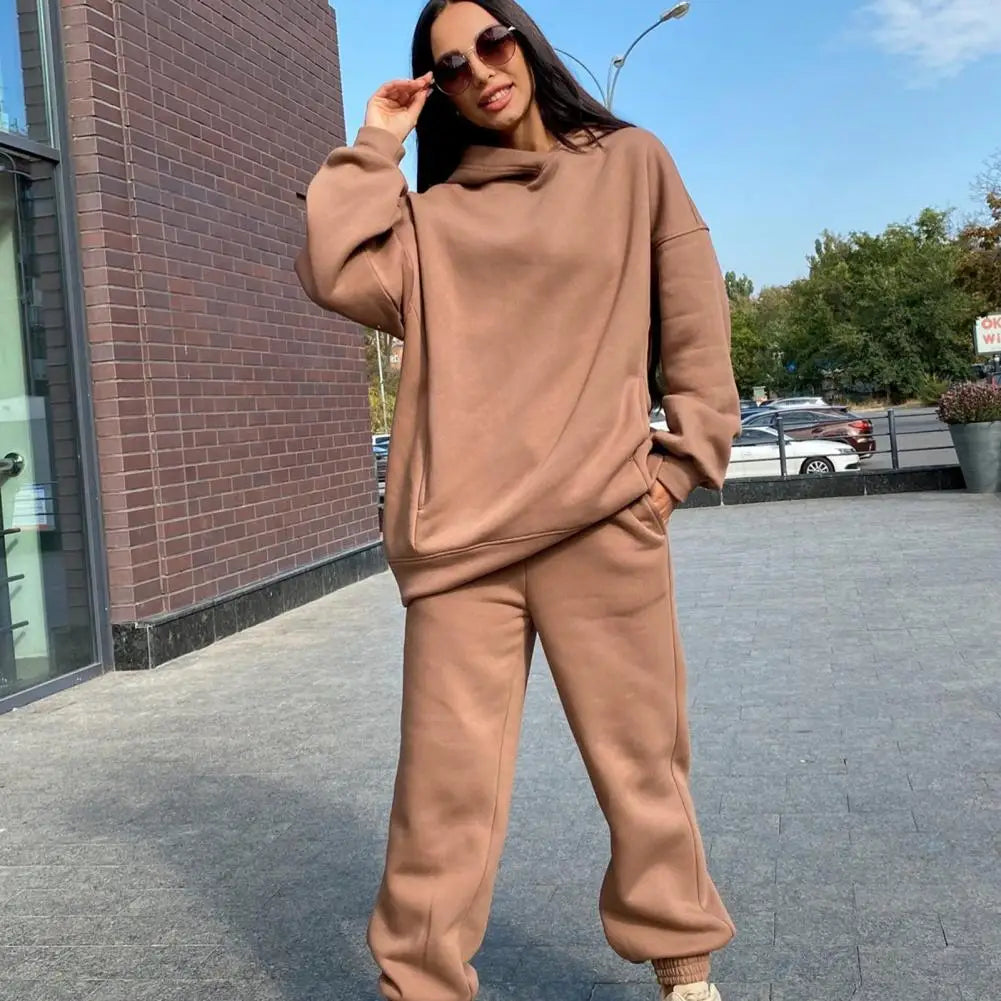 Winter Two Piece Sweatpants Set Oversized Hoodie Pants Women Tracksuit Autumn Trouser Suits Sweatshirt Solid Hoodie Sportswear