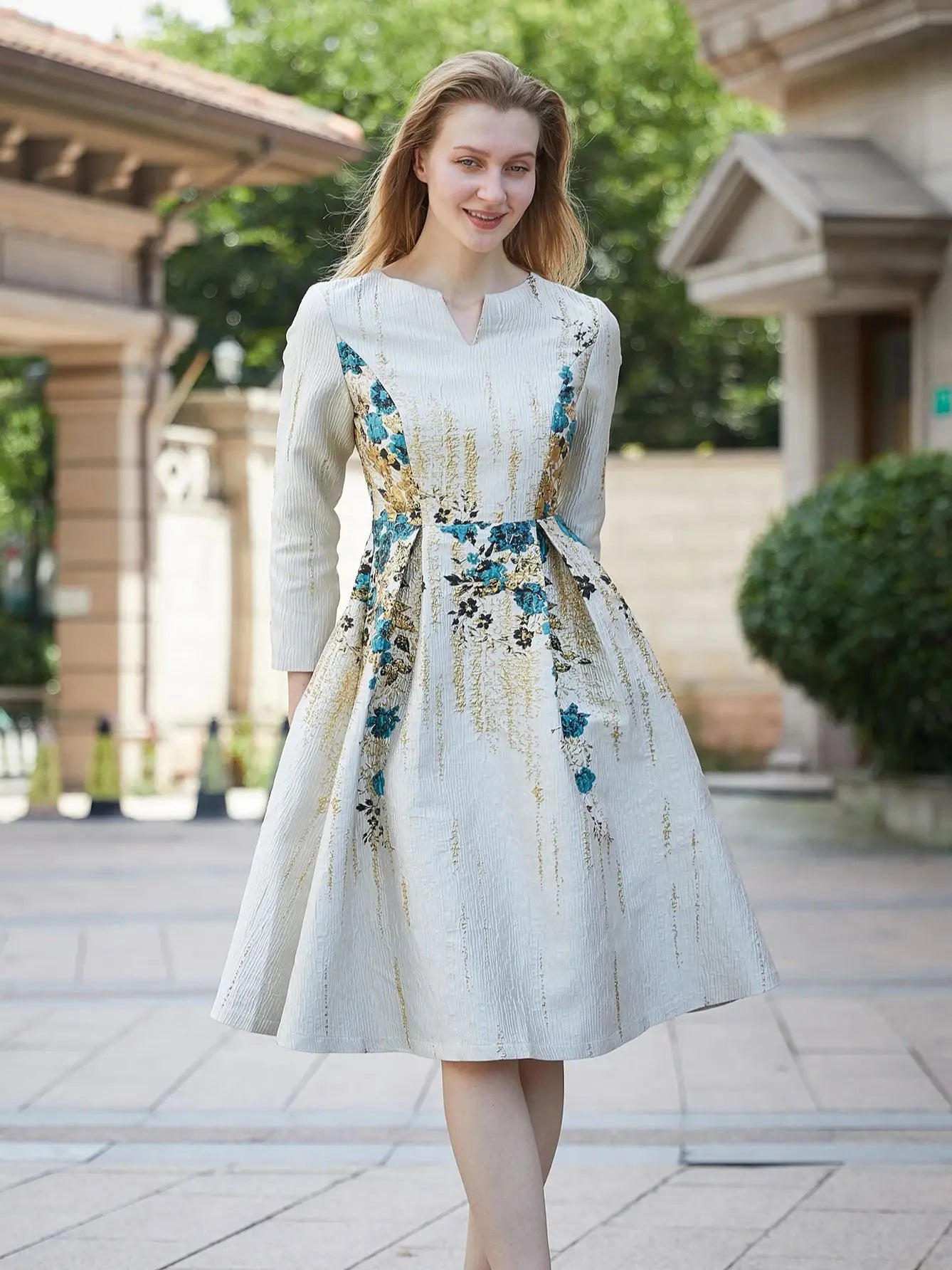 Elegant Women Jacquard Dress 2024 New Arrival Floral Party Clothing Fashion Summer Evening Mid-Calf Ball Gown Vestido