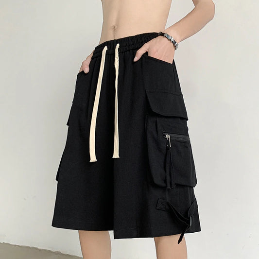 Cargo Shorts Men High Street Daily All-match Summer Multi Pockets Knee-length Youthful Popular American Style Teenagers Fashion