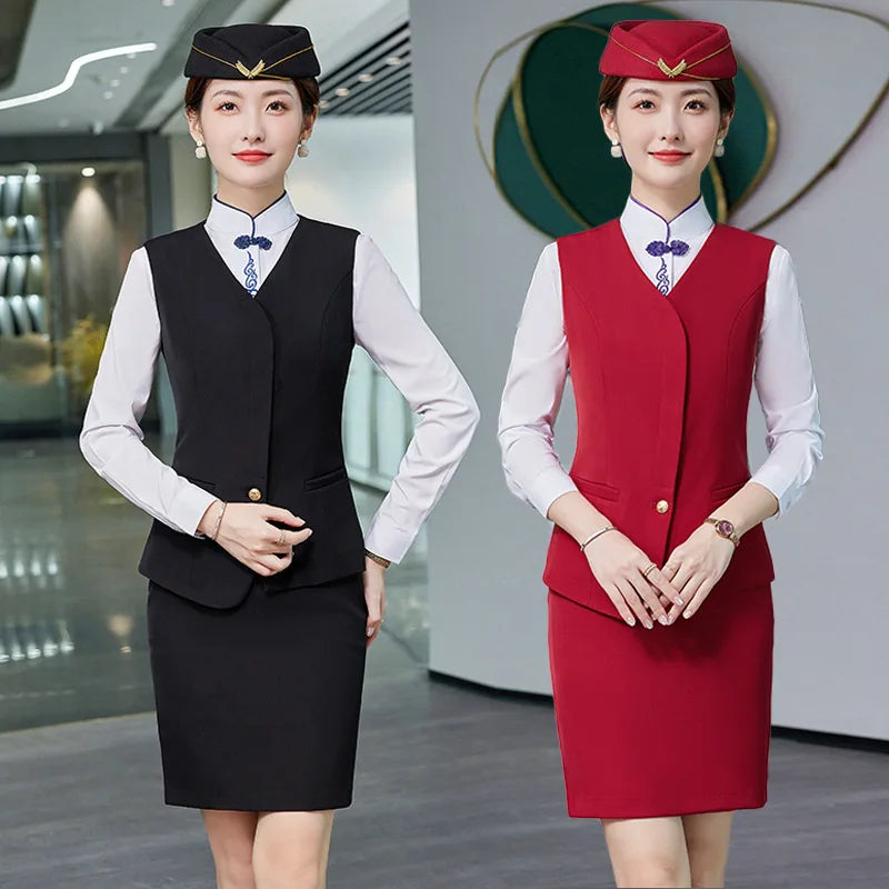 Fashionable All-Matching Ladies' Vest Suit Formal Wear Business Wear Hotel Aviation Work Clothing Spring, Summer, Autumn and Win