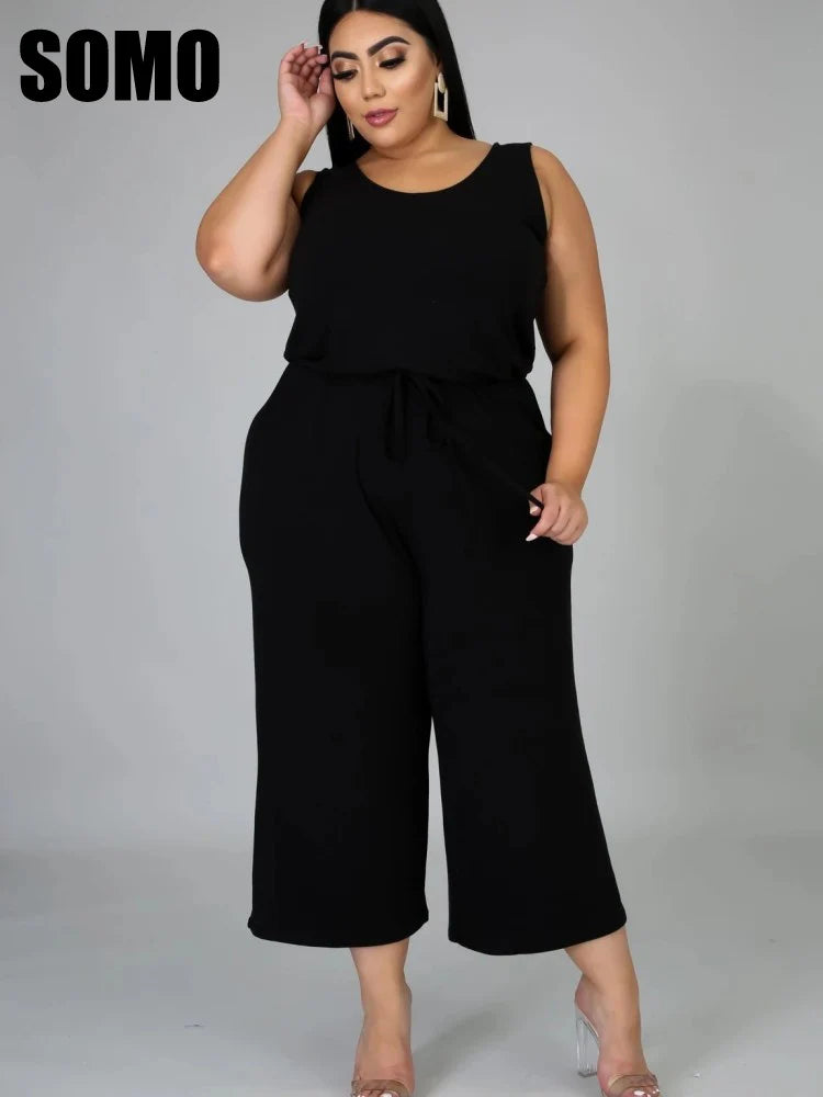 SOMO Plus Size Overalls for Women Summer Jumpsuit Outfits Solid Color Casual Wide Leg Suspender Pants Wholesale Dropshipping