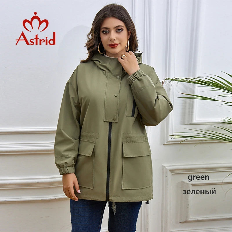 Astrid Spring Autumn Women's Trench Coat Women Jacket Plus Size Hooded Zipper Fashion Casual Windproof Overcoat Female Outerwear