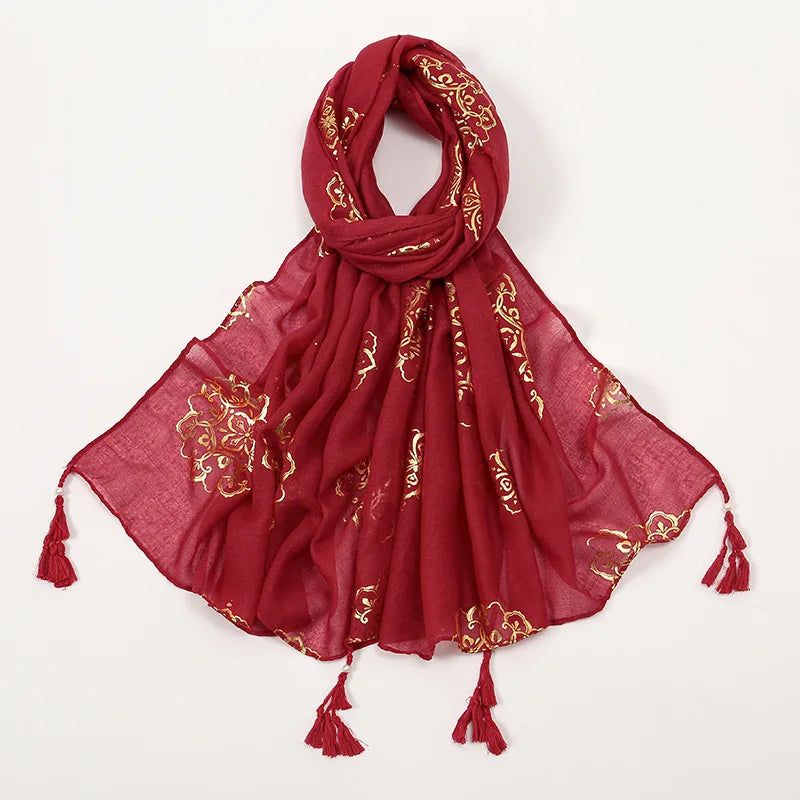 Luxury Paisley Hijab Ladies Headscarf Muslim Chiffon Bronze Breathable Scarfs Cap Women Oversize Print Shawl Wrap Headscarves