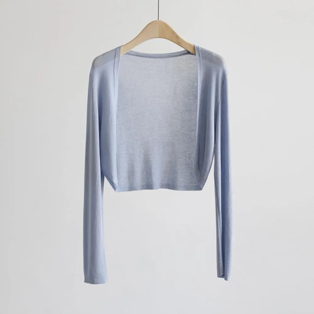 Summer Women's Cardigan Thin Crop Top air-Conditioned Shirt Tunic Coat Tops Women Thin Knit Ice Silk T shirt Sun Shawl Cycling