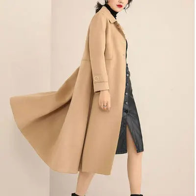 Double-Faced Coat Womens New Wool Ladies Tops Slim Spring Autumn 2025 Medium Long Chic Jackets Clothes Cashmere Woolen Outerwear