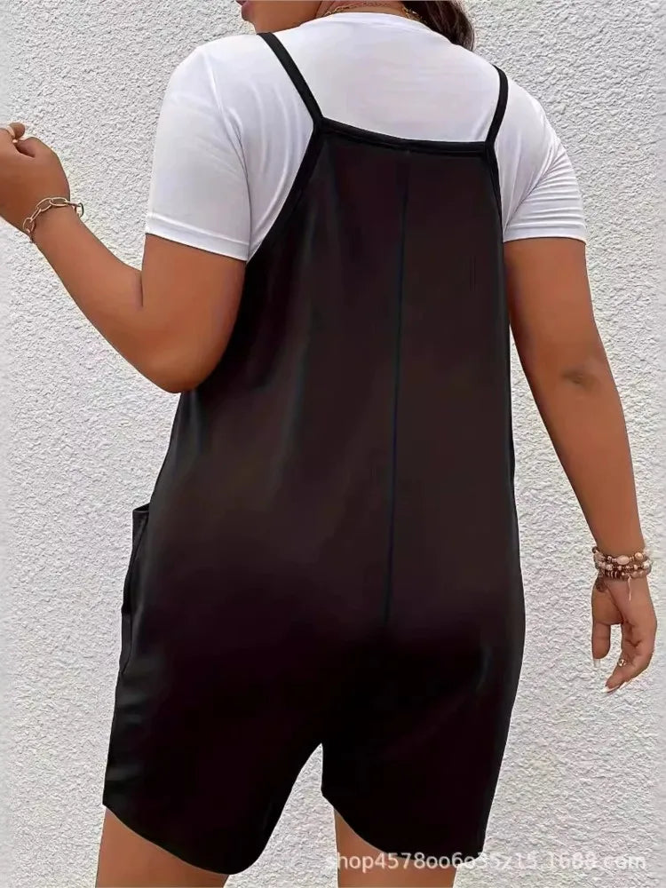 Plus Size Summer Sleeveless Slip Jumpsuit Women Casual Fashion Ladies Jumpsuits Pleated Loose Wide Leg Woman Jumpsuit Shorts