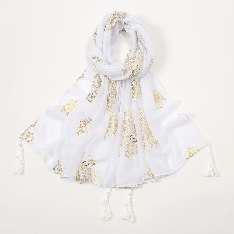 Luxury Paisley Hijab Ladies Headscarf Muslim Chiffon Bronze Breathable Scarfs Cap Women Oversize Print Shawl Wrap Headscarves