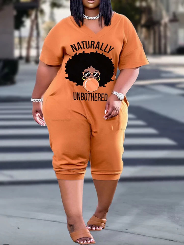 Plus Size Contrast Leopard Print V Neck Half Sleeve Jumpsuit Casual Chic Knee-Length