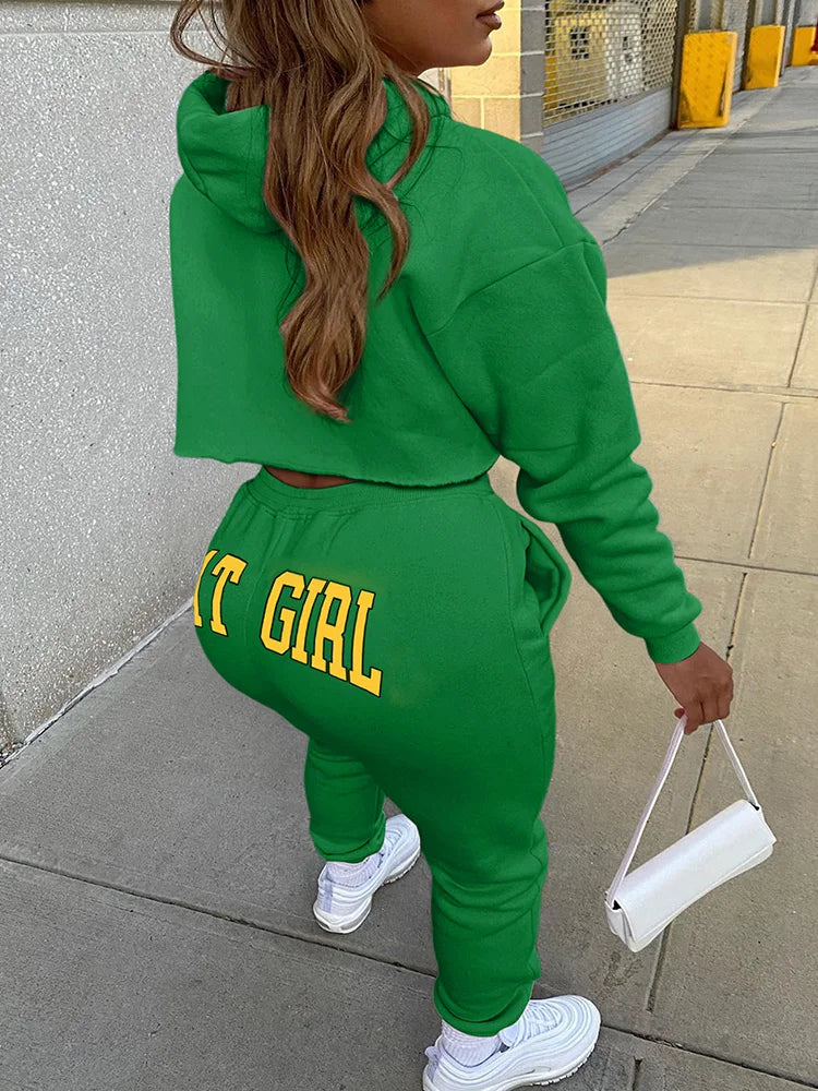 LW Plus Size Letter Print Hoodies Tracksuit Set 2024 Crop Sweatshirt Tops Casual Sweatpants Pant 2-piece Sets Women's Clothing