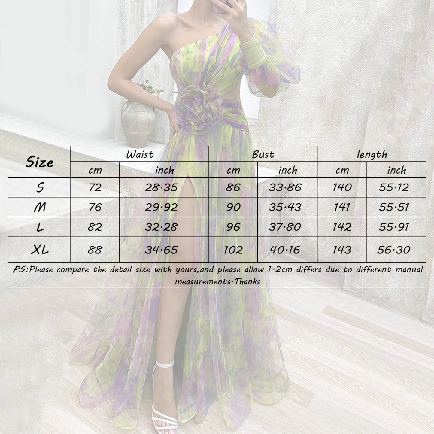 Formal Evening Dress Elegant One Shoulder Tie-dye Ball Gown with Mesh Bubble Sleeves Split Hem Women's Evening Dress Featuring