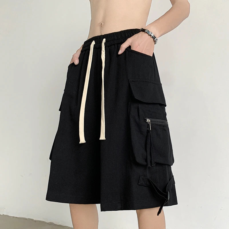 Cargo Shorts Men High Street Daily All-match Summer Multi Pockets Knee-length Youthful Popular American Style Teenagers Fashion