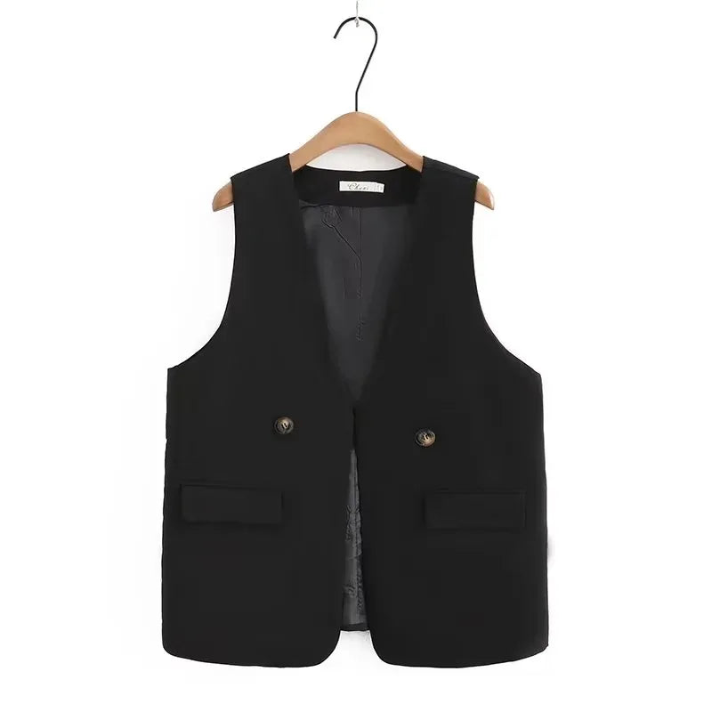 New 2023 Ladies Spring Autumn Plus Size Tops For Women Large Size Sleeveless Black V-neck Vest Coat 3XL 4XL 5XL 6XL