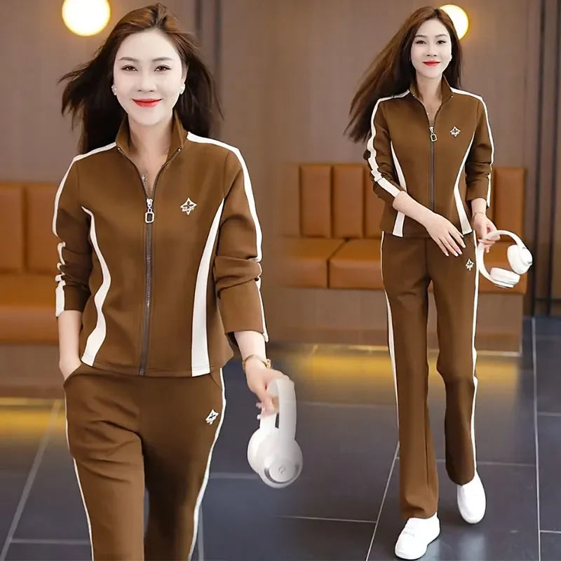 Women's Sportswear Suit Spring And Autumn Clothing 2024 New Fashion Leisure Tracksuit For Woman Crop Top Pants 2 Two Pieces Sets