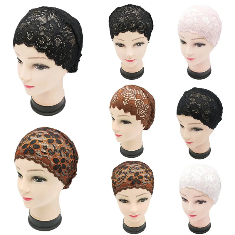 Muslim Underscarf Full Cover Lace Flower Hat Headscarf Turban Islam Wrap Hijab Cap Women Hair Loss Cancer Chemo Beanie Headwear