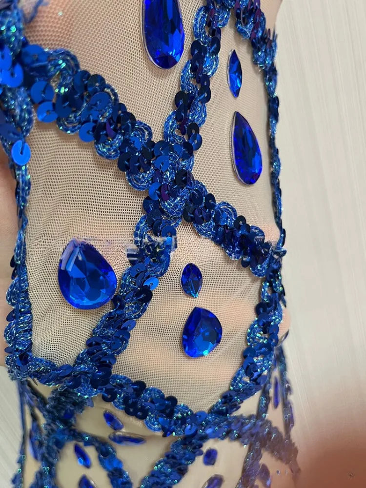 Women's Fashion Royal Blue Diamond Evening Dress Sparkling Evening Dress and Wedding Party Dance Z Adult Dress Evening Dresses