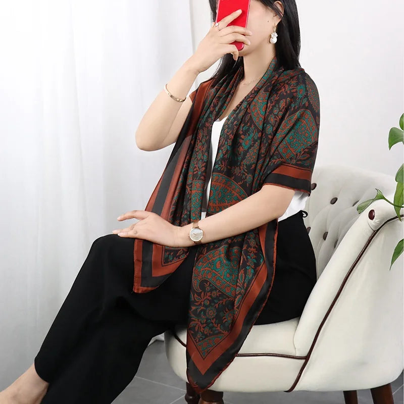 NEW 110x110cm large squar Imitation Silk Travel Scarf Beach Dress Bikini Sarong Wrap Women Brazilian Swimsuit Bathing Cover-ups