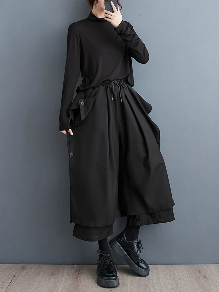 Black Vintage Button High Waist Wide Leg Pants Women New Casual Loose Oversize Trousers Fashion Streetwear Autumn Winter 2023