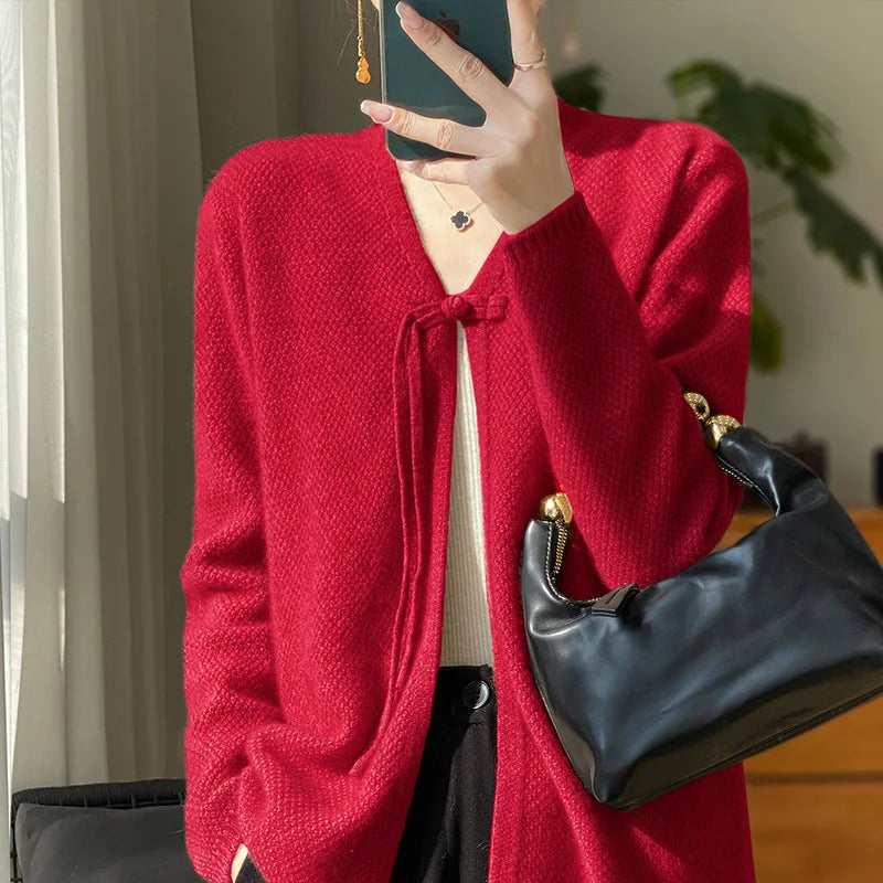 Spring Wool Cardigan Sweater Women Clothing V-neck Open Stitch Female Long Sleeve Tops Knitwears Korean Fashion New In Outerwear