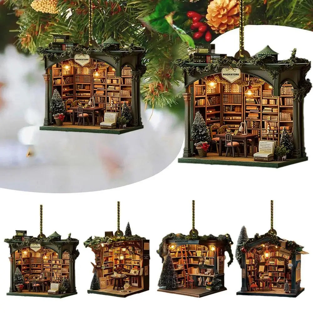 Christmas Bookstore Ornament Acrylic Book Stacked Hanging Decoration Xmas Tree Pendant Bookgift For Holiday Tree Home Decor