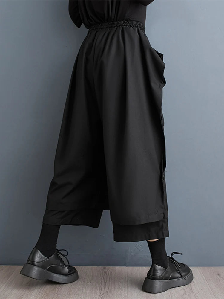 Black Vintage Button High Waist Wide Leg Pants Women New Casual Loose Oversize Trousers Fashion Streetwear Autumn Winter 2023